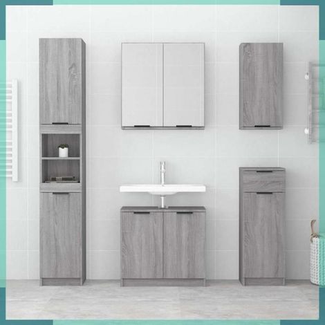 817067 Armoire à miroir de salle de bain Sonoma gris 64x20x67 cm (1/5)
