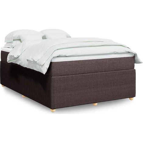 Ensemble lit avec sommier à lattes, matelas à ressorts ensachés et surmatelas en tissu polyester marron foncé 140x190 cm (1/5)