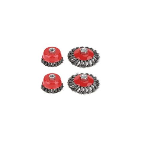Ensemble de 4 brosses métalliques pour meuleuse – 2 brosses de 75 mm et 2 de 105 mm – Fil d'acier épais – Filetage M14 pour machines rotatives (1/5)