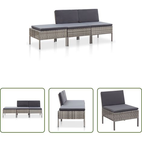 Canapé extérieur - Salon de jardin 3 pcs avec coussins Résine tressée Gris (1/5)