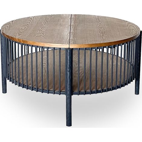 Table basse ronde avec rangement L84cm Curcuma Bois et Métal mareté Noir