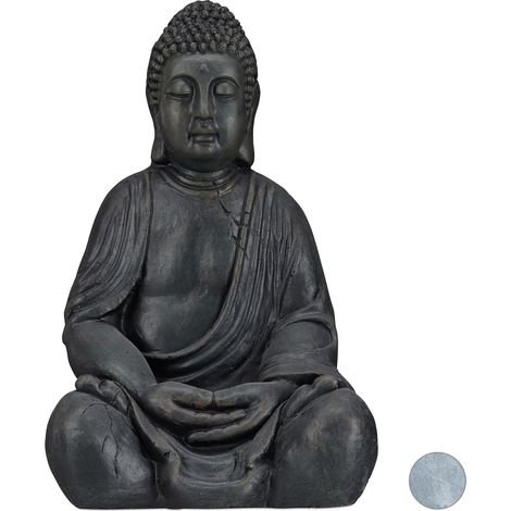 Relaxdays Sitting XL Buddha Figurine, 50 cm, Feng Shui, Outdoor, Garden, DecorBig Zen Buddha Figurine, Dark Grey