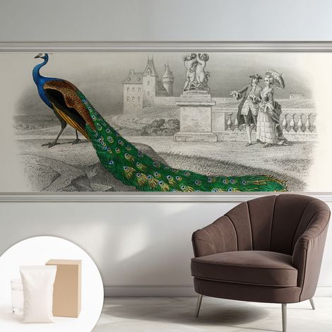 Tapete Vliestapete mit Kleber - Wanddekoration - Wandfolie - 3D Tapete Wand - Wohnungsdeko Bunte Federn 250x104 cm