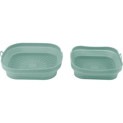 2-teilige wiederverwendbare Silikon-Backmatte, quadratische Bratpfanne für Backofen, Kuchen, Brot und Fleisch, Grün (1/5)