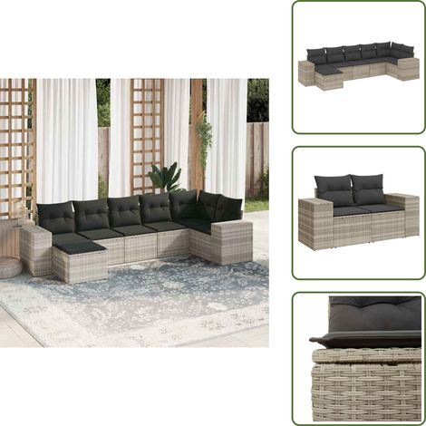 Cojines para sofás - vidaXL Set de sofás de jardín 7 pzas con cojines ratán PE gris claro - Sofás de jardín con cojines