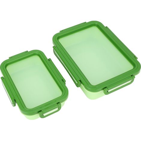 2PCS Boîte Conservation Fruits 860ml 2000ml Réutilisable Étanche – Container Aliments Couvercle Silicone Quatre Côtés Boucle Frigo Légumes, Vert (1/3)
