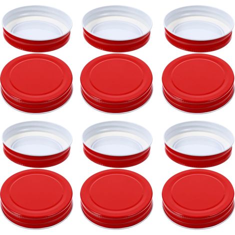 Couvercles de bocal de remplacement 12 pièces, capsules en acier inoxydable pour pots Mason, couvercles étanches pour conserve, bouchons de bocaux rouges, joints de bocaux Ball, protection anti-fuite (1/5)