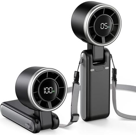 EasyAcc Turbo Handventilator, 13350 U/min Sehr starker Wind, 4000mAh handventilator akku aufladbar, Tragbarer Mini Ventilator mit 5 Geschwindigkeiten Digitalanzeige für Reisen, Büro & Outdoor (1/5)