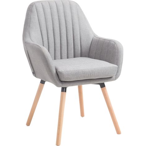 Sedia da pranzo poltrona da camera da letto toletta in tessuto grigio con gambe in legno chiaro 100008387