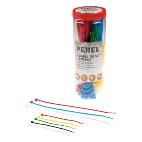 Perel Ensemble d'attaches-câbles en nylon, couleurs variées, résistants aux UV, 300 pièces