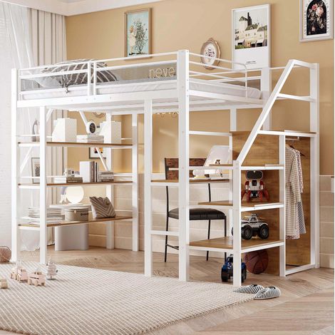 Lit 140x200 avec bureau, rangement et armoire HAVRYA (1/5)