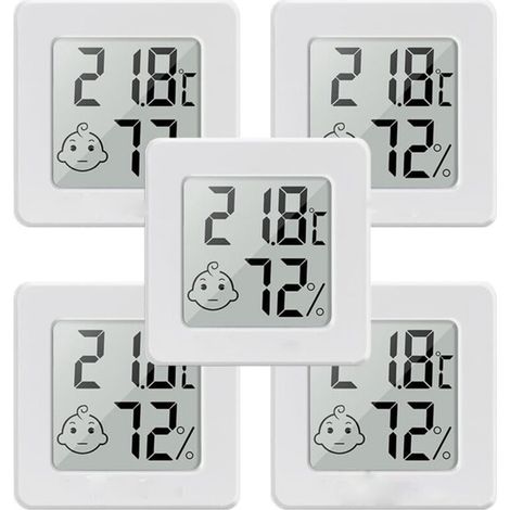 Mini termómetro higrómetro para interiores (5 unidades), monitor digital LCD de temperatura y humedad para el hogar y la oficina. (1/4)