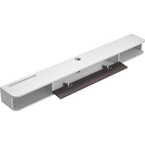 Mophorn Hängender TV-Schrank mit Wandhalterung, schwebendes Regal mit Kabelloch und Stauraum für DVD-Player, Kabelbox oder Spielekonsole, belastbar bis 52 kg, Weiß, Länge 180 cm