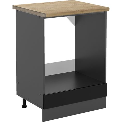 Herdumbauschrank R-Line, Schwarz Hochglanz, 60 cm , AP Eiche, Vicco (1/5)