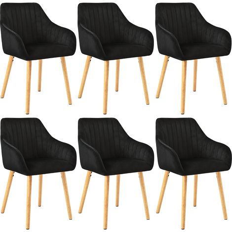 Goeurvant Sedie da pranzo minimaliste con supporto lombare comodo, braccioli ergonomici e gambe in legno robuste - Set di 6 – Nero