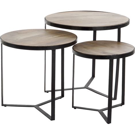 Mesita Auxiliar Set 3 Metal Mango 60X60X55 Natural MB177294 (1/5)