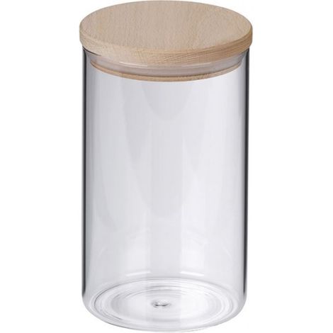 Kela Amelie Küchenbehälter, Borosilikatglas, Holzdeckel, Durchmesser 10 cm, Höhe 17,5 cm, 1,0 l