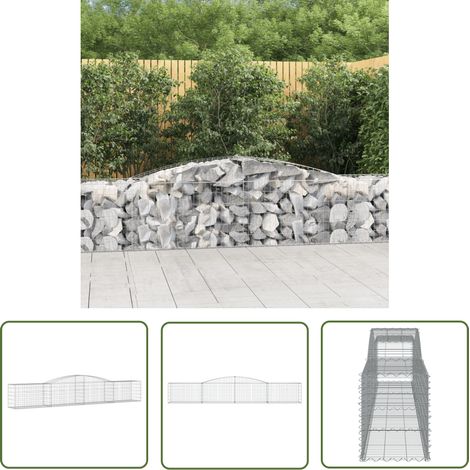 The Living Store Panier de gabions arqué 400x50x60/80 cm Fer galvanisé - Paniers De Gabions - Mur De Gabion - Clôture De Jardin - Décoration Jardin - Barrieres Jardin (1/5)