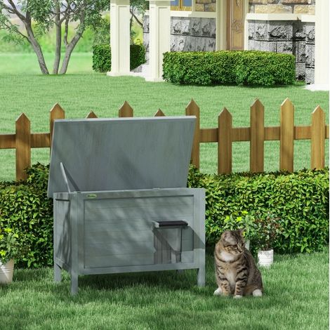 Caseta exterior para gatos resistente a la intemperie 85 x 50 x 68,5 cm gris oscuro OKMYHOME (1/5)