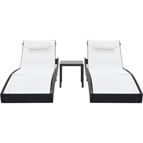 Chaises longues Transat Bain de soleil lot de avec table Résine tressée textilène Noir (1/5)