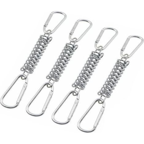 Fissaggio a molla per tende da sole - Accessori di fissaggio per vele ombreggianti in acciaio inox con 4 molle elicoidali e 8 moschettoni per tende, verande, campeggio, 4 pezzi (1/5)