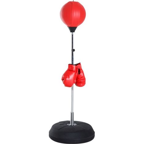 Ensemble de boxe avec balle de frappe, hauteur réglable, gants de boxe inclus, 126-144 cm, rouge