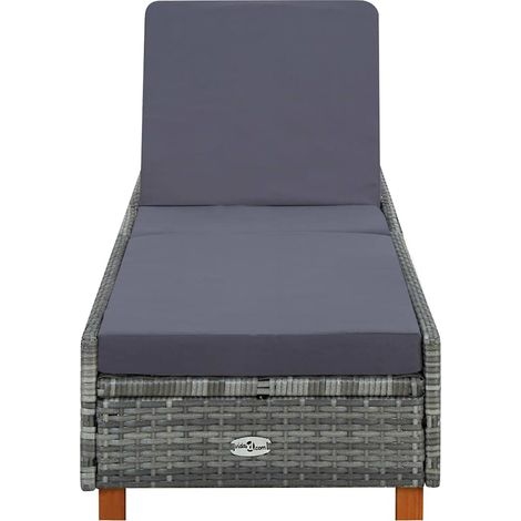 Lettino Prendisole  Sdraio con Cuscino in Polyrattan Grigio (1/5)