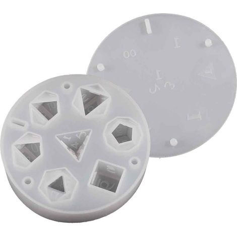 Moules en silicone pour dés en résine, avec 7 cavités stéréoscopiques polyédriques standard, pour la fabrication de dés à faire soi-même. (1/5)