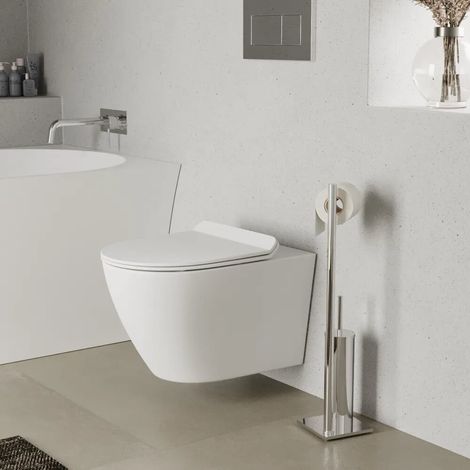 Vaso sospeso rimless in ceramica bianco opaco con copri wc soft close Sydney (1/4)