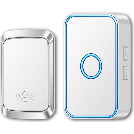 Sonnette sans fil, sans pile, étanche, pour usage extérieur, 60 mélodies, 5 niveaux de volume, indicateur LED, sonnette avec prise pour la maison, Blanc