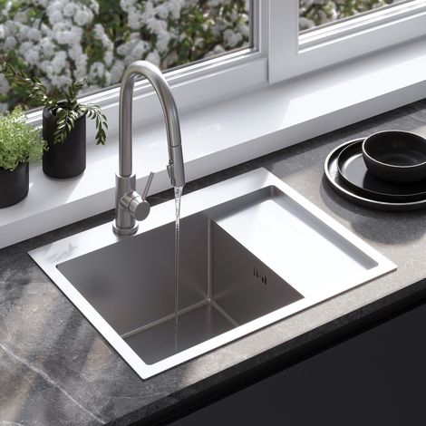 FREGADERO REA FIN BRUSH NICKEL + GRIFO PARA COCINA FRESH NICKEL