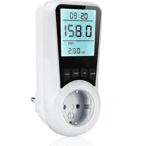 Compteur d'électricité pour prise murale, compteur de consommation d'énergie 16 A, compteur de consommation électrique avec écran LCD rétroéclairé, 7 modes de surveillance (1/4)