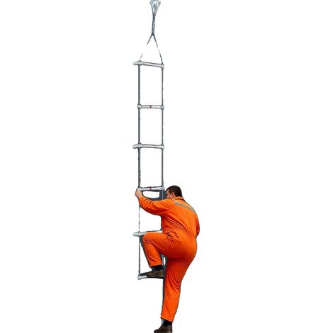 Échelle de secours, longueur 10m, capacité de charge 200kg, construction en acier et alliage d'aluminium, longueur de barre de pédale 30cm, type de montage suspendu (1/5)