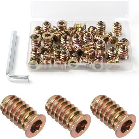 Insert Fileté Bois M6 x 15mm, 40 Pièces Douille Filetée Visser Inserts Écrous à Zinc, Insert D'écrou Borgne Metal Ecrou Hexagonal, Intérieur Manchons a Visse Vis Tête, pour Meubles en Bois (1/5)