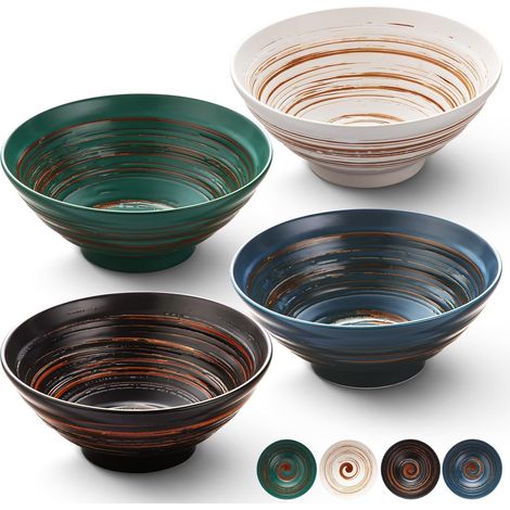Set de 4 Bols à Ramen en Céramique (1040 mL) - Grands Bols Japonais pour Salade, Udon, Soba, Pho, Pâtes et Soupes Noodles Asiatiques - Idéal comme Cadeau de Pendaison de Crémaillère (1/5)