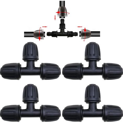 4 Pcs Connecteur de Tuyau en t, adaptateur barb tuyau arrosage, raccords d'irrigation 1/2 pouce, pour PE Hose Garden Irrigation System (1/5)