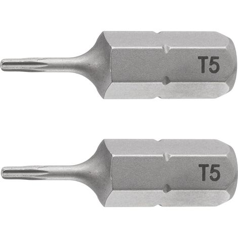 Lot de 2 embouts de tournevis Torx T5, tête magnétique à 6 pointes de 25 mm avec tige hexagonale de 6,35 mm, embouts de tournevis électriques en acier S2 pour réparation de visseuse sans fil (1/5)
