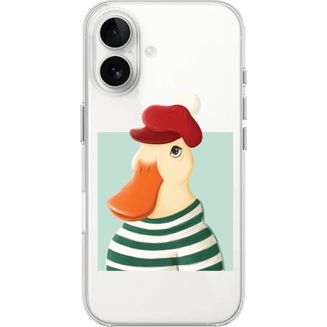 Custodia per iPhone 16 Plus, trasparente, in silicone Flexi, a forma di anatra (1/5)