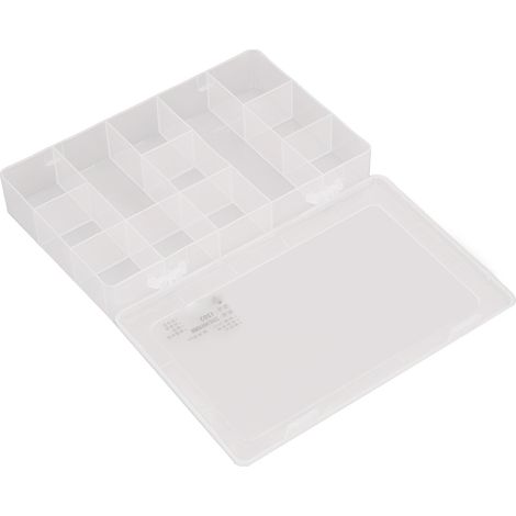 Boîte de rangement transparente en plastique pour bijoux et accessoires électroniques, avec 12 compartiments. (1/5)