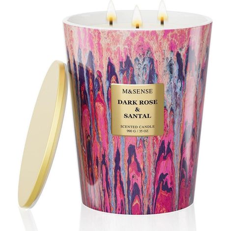 Duftkerze im Glas, 990g Sojawachs, 150h Brenndauer, 3 Dochte, Dark Rose & Santal