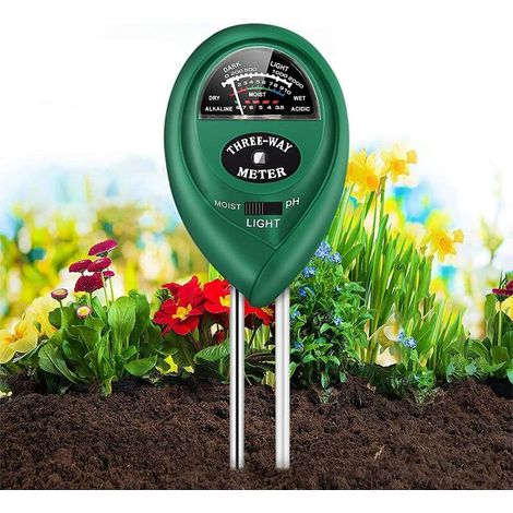 Boden-pH-Meter, Bodenfeuchtigkeitsmessgerät, 3-in-1-Bodentester, Pflanzenboden-Testkit mit Feuchtigkeit/Licht/pH