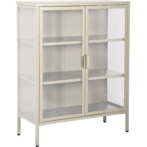 Steel and Tempered Glass Display Cabinet 2 Doors, Arkansas, Beige, 80x35x102 cm