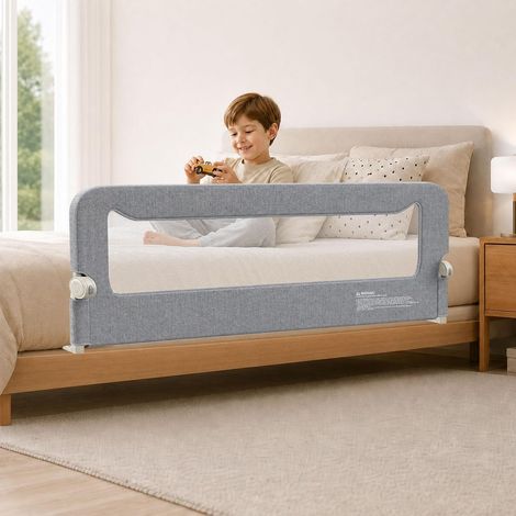 Barrière de lit pliable avec système d'ouverture complète escamotable, protection contre les chutes de 150 cm, avec cadre en acier renforcé, convient aux cadres de lit réglables en hauteur de (1/5)