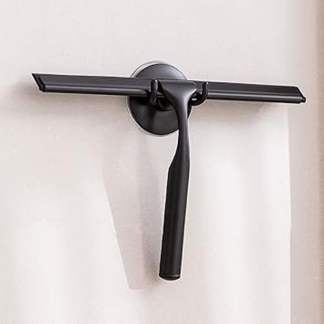 Raclette de douche en acier inoxydable noir avec ventouse puissante, adaptée aux salles de bains, cuisines, miroirs, voitures, fenêtres et surfaces vitrées.