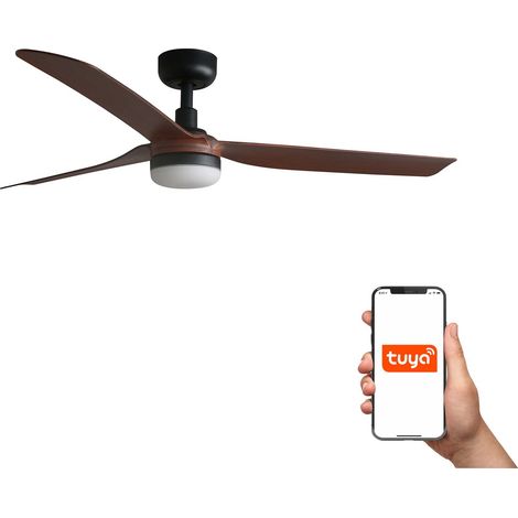 Faro Punt Plafonnier moyen à 3 lames, noir mat, noyer, avec éclairage 3 000 - 4 200 - 6 500 K, système intelligent Tuya (1/5)