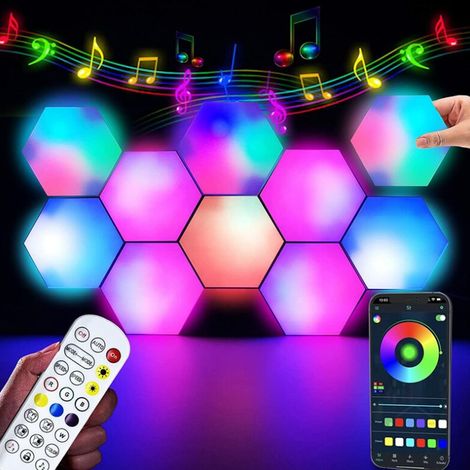 Application de décoration de jeu RGB, panneau LED et télécommande, lampe murale LED, synchronisation musicale, éclairage LED hexagonal