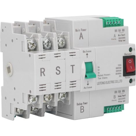 Commutateur de transfert automatique à double alimentation triphasé 400 V CA, montage sur rail, pour exploitations agricoles et industrielles, 100 A (1/5)