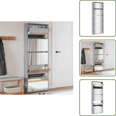 vidaXL Schuhschrank mit Spiegel 5 Fächer Grau Sonoma 63x17x169,5 cm (1/5)