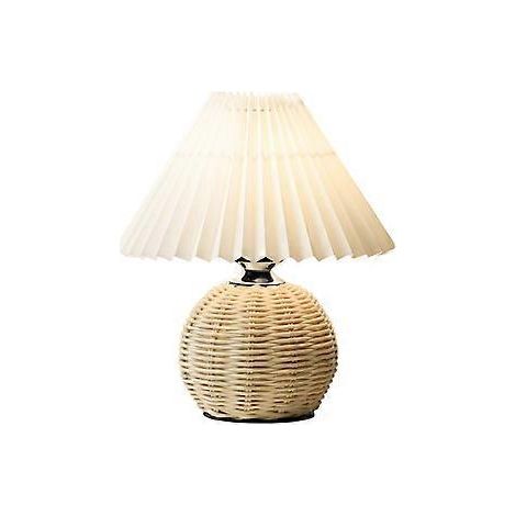 Tischleuchte mit plissiertem Rock, moderne Nachttischleuchte mit beigefarbenem Schirm, Rattan-Metallfuß, Tischleuchte für Schlafzimmer, Wohnzimmer, Homeoffice-Dekoration
