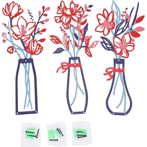 Décoration murale minimaliste en métal représentant des fleurs colorées, idéale pour le salon, la chambre ou la salle de bain. (1/5)